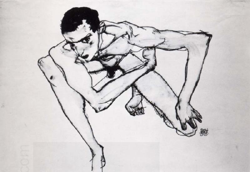 Egon Schiele Self Portrait in crouching position China oil painting art